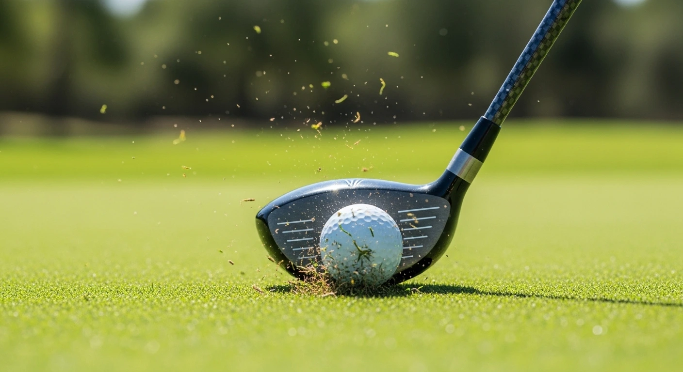 A golf driver shaft flexing at impact with a golf ball, demonstrating the concept of driver shaft flex for beginners.